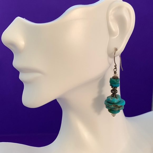 Artisan Stacked Raw Edges Turquoise Earrings - Picture 2 of 7